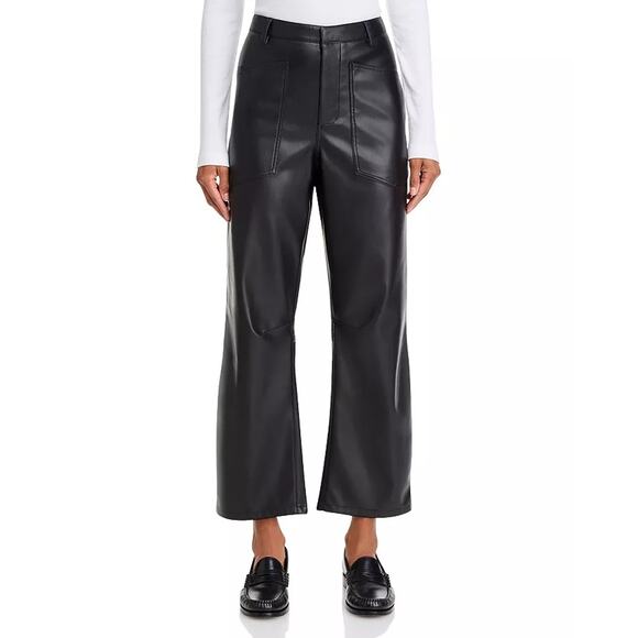 Steve Madden Women Black Faux Leather Haniel Casual Barrel Leg Crop Pants Size L - Picture 2 of 7